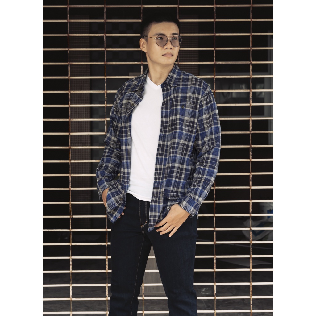 ÁO SƠ MI NAM TAY DÀI XUẤT DƯ BLUE MOUNTAIN MÀU TRẮNG XANH NHUYỄN - FO76 SHOP