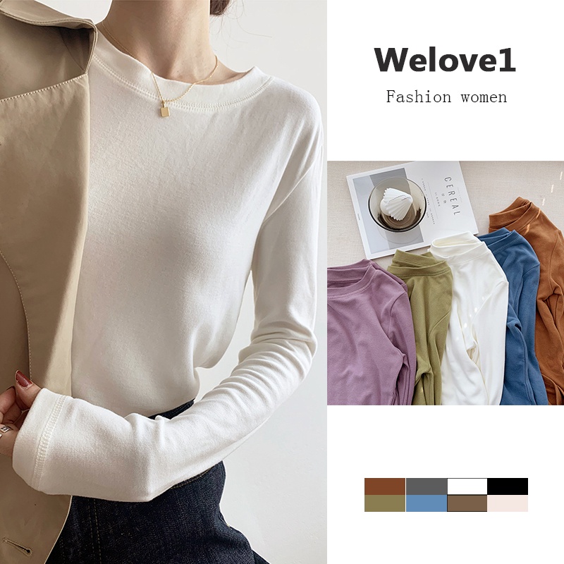 Áo Thun cotton Dày Hai Mặt Tay Dài Phong Cách Hàn Quốc Thời Trang Thu Đông Cho Nữ