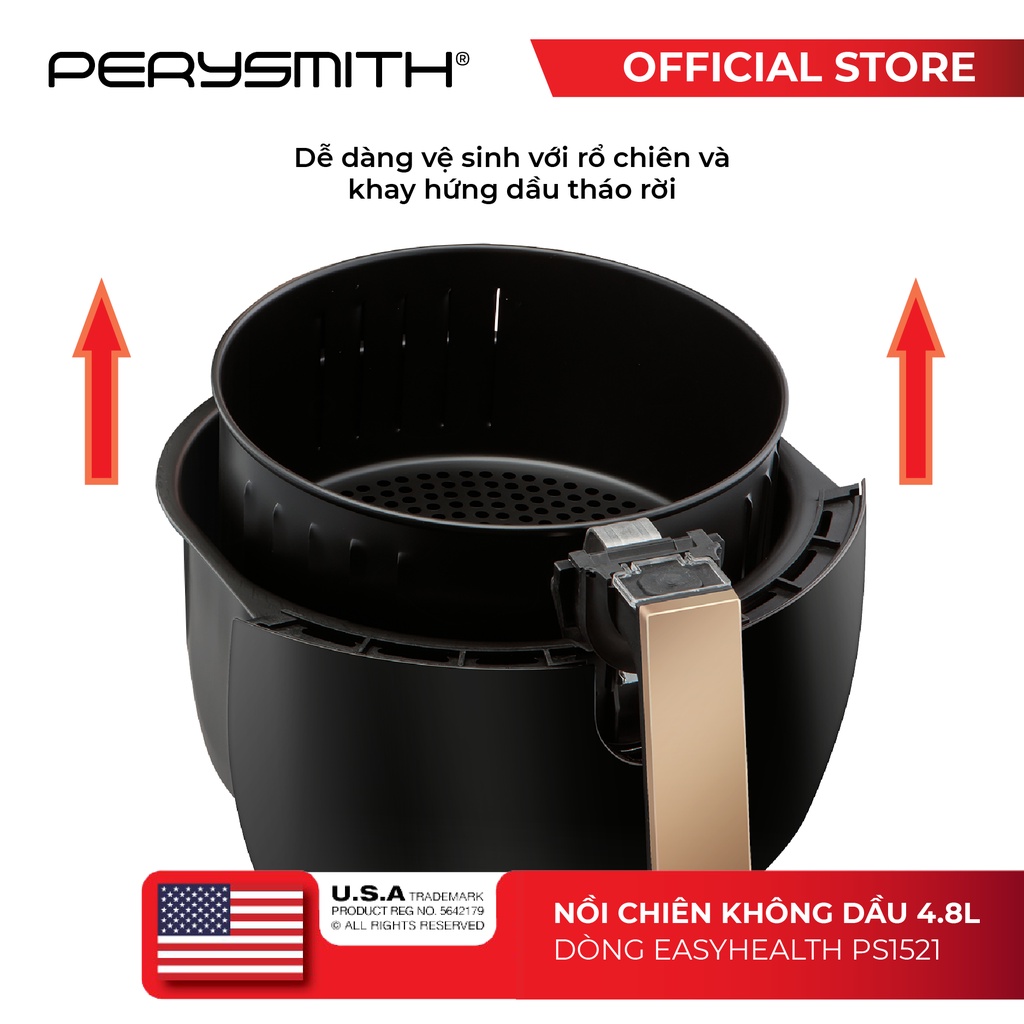 Nồi chiên không dầu cơ 4,8 lít Perysmith PS1521 Black bảo hành 2 năm