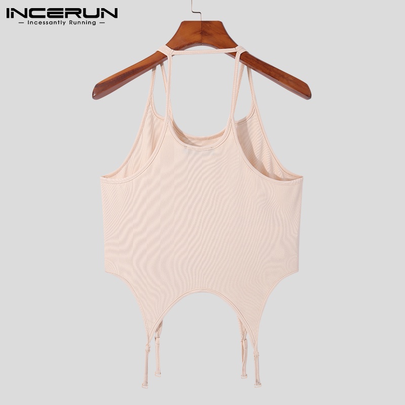 Áo thân ngắn INCERUN hai dây cổ yếm màu trơn dáng ôm vừa vặn gợi cảm thời trang mùa hè cho nam