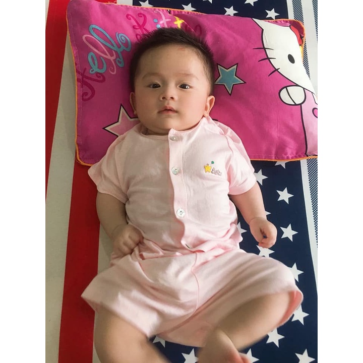 (Newborn-18 tháng )Bộ quần áo cộc tay cài thẳng Astar vải sợi tre
