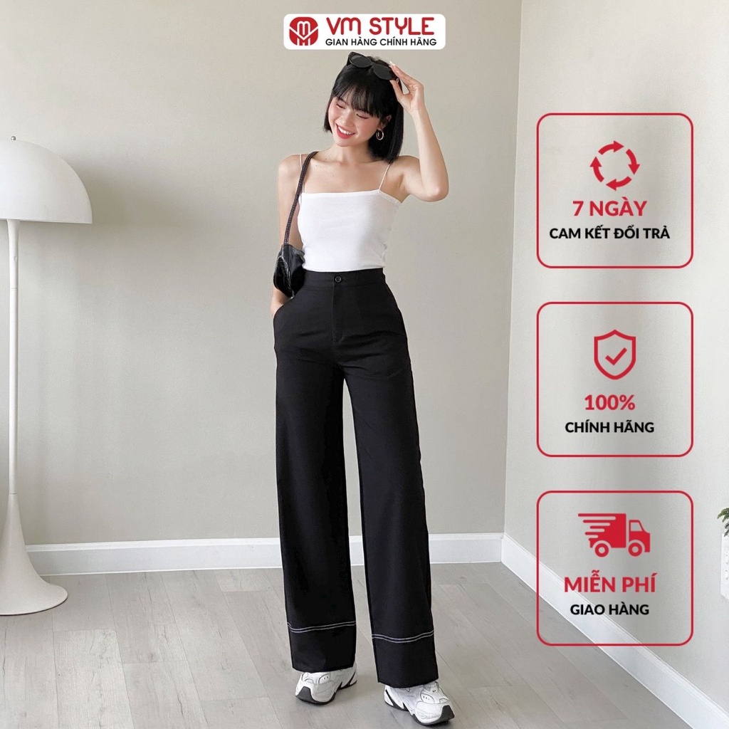 Quần tây VMSTYLE ống suông trơn lưng cao phối viền chỉ lai 09101 22QTR03TH2202