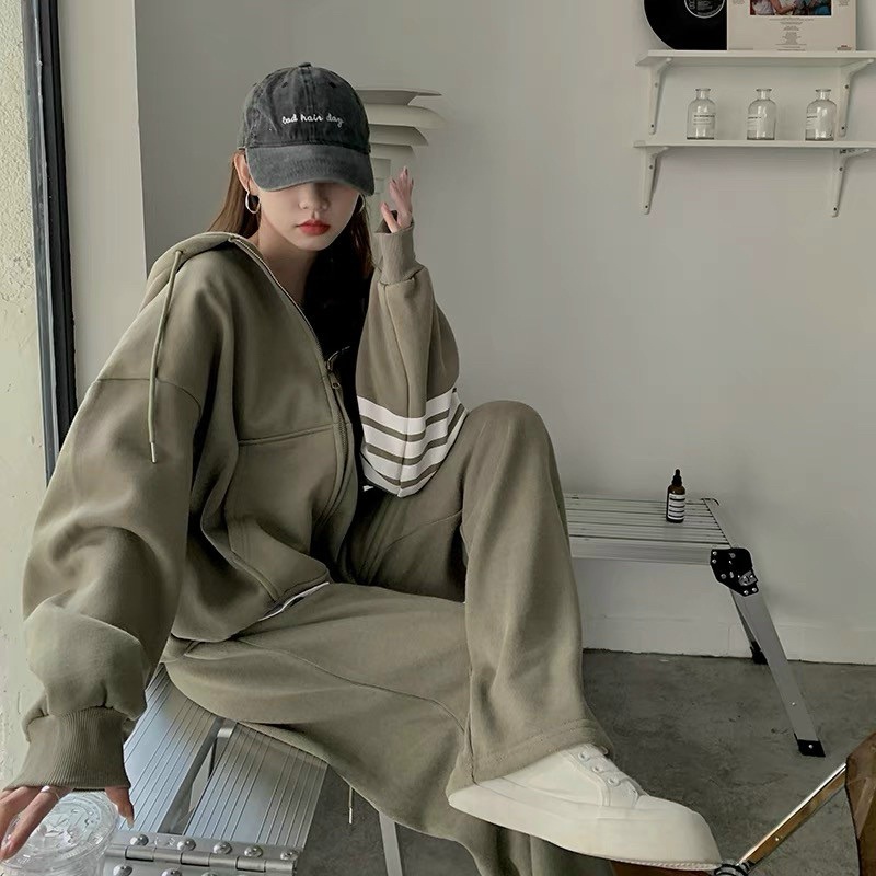 Bộ đồ 3 sọc nam nữ , áo hoodie có mũ mix quần ống rộng chất nỉ ngoại , phom rộng phong cách hàn quốc ulzzang , free size | BigBuy360 - bigbuy360.vn