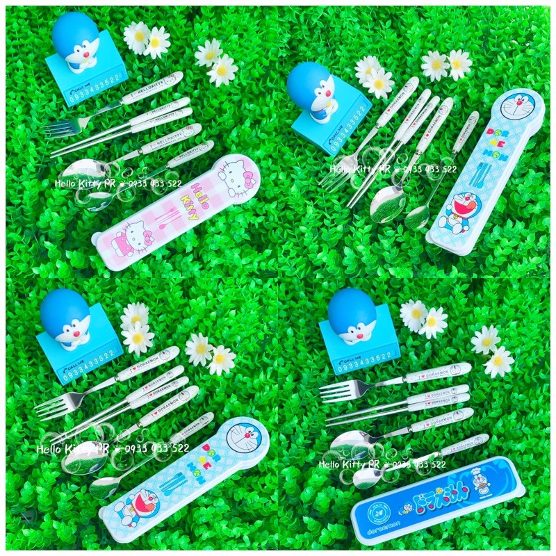 Set hộp đũa+muỗng+nĩa inox HELLO KITTY - DORAEMON