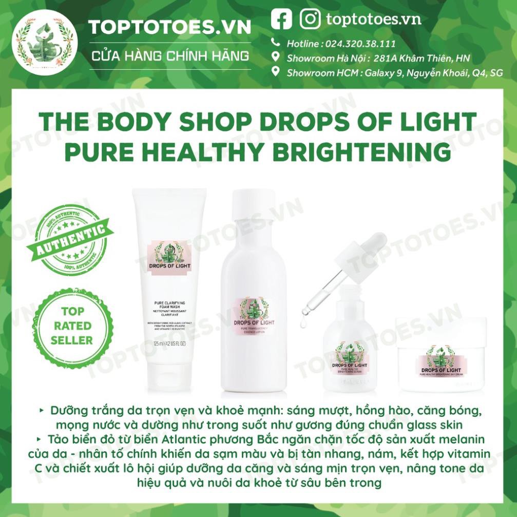 Bộ sản phẩm Drops of Light The Body Shop dưỡng da trắng hồng sữa rửa mặt, essence, serum, kem dưỡng