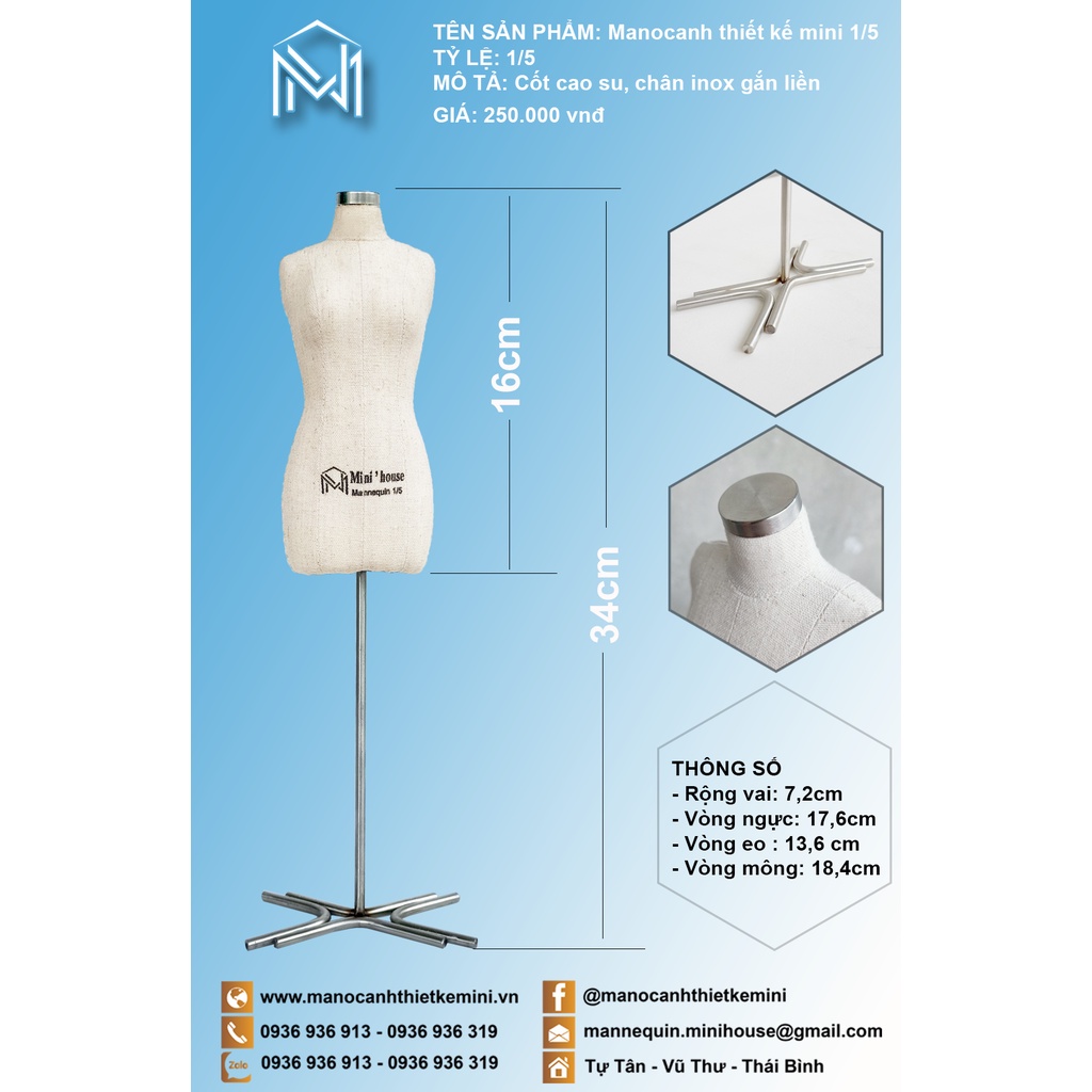 Manocanh thiết kế mini size 1/5 (tặng kèm rập đầm cơ bản tỷ lệ 1/5)