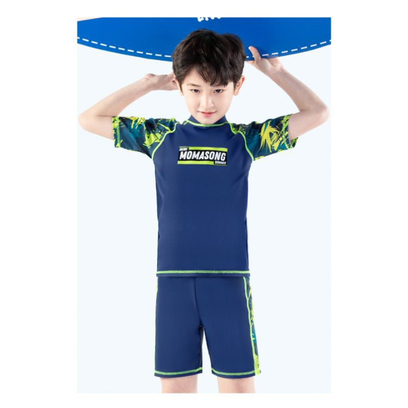 Bộ đồ bơi cho bé trai size đại 25-65kg hàng cao cấp hiệu Momasong mẫu phối họa tiết lá rất đẹp