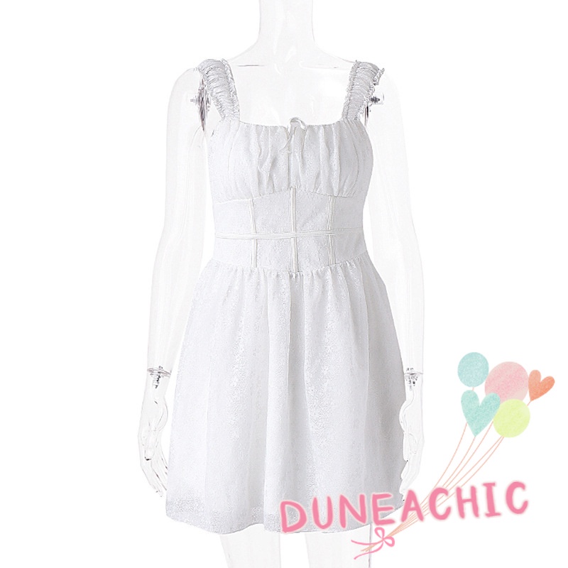 Đầm Hai Dây Cổ Vuông Phối Ren Hở Lưng Ngọt Ngào Cho Nữ