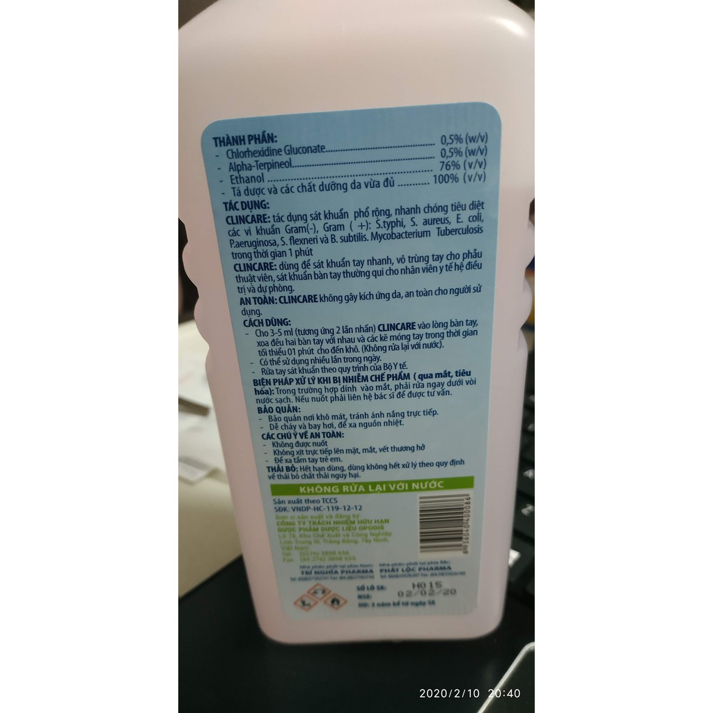 RỬA TAY KHÔ CLINCARE 500ML (OPODIS PHARMA) | BigBuy360 - bigbuy360.vn