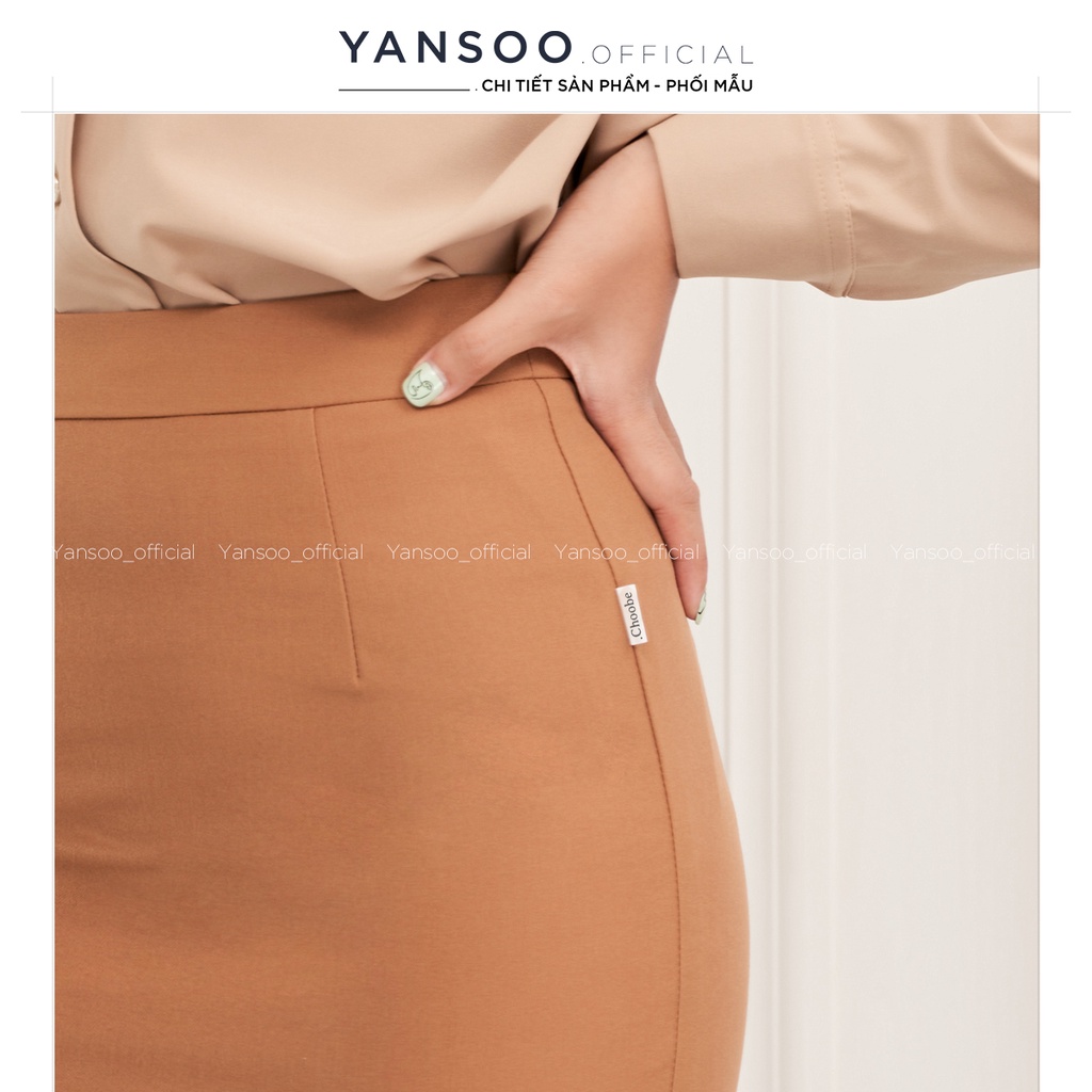 Chân váy Yansoo bút chì lưng cạp cao có lớp lót đồ công sở ôm body xẻ sau dáng dài màu Nâu vàng CV05N