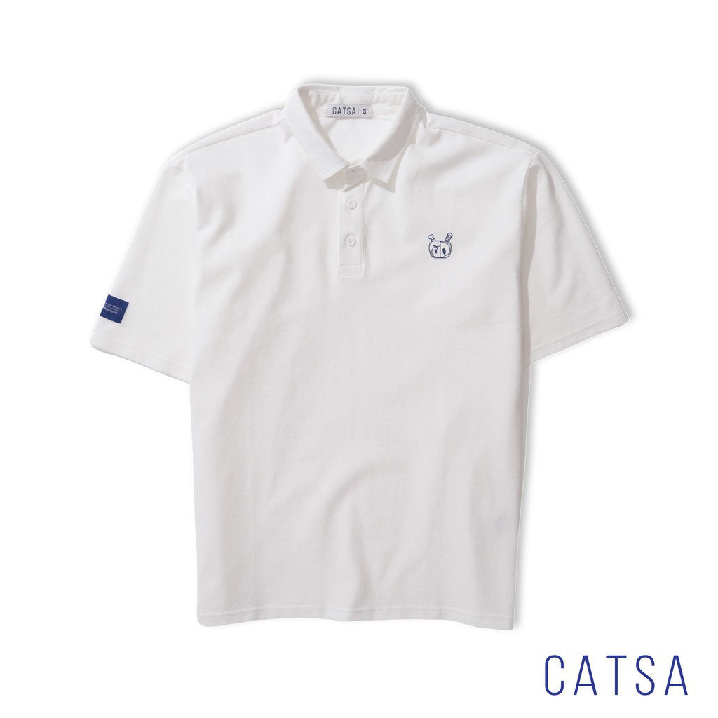 Áo thun polo trắng in hình CATSA chất vải thun cotton mềm mại, mặc thoáng mát, thấm hút mồ hôi ATP253