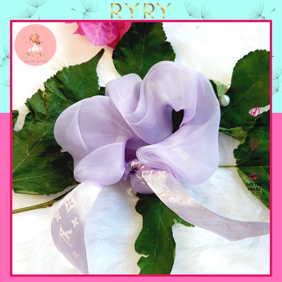 Dây cột tóc vải scrunchies đính nơ xinh xắn