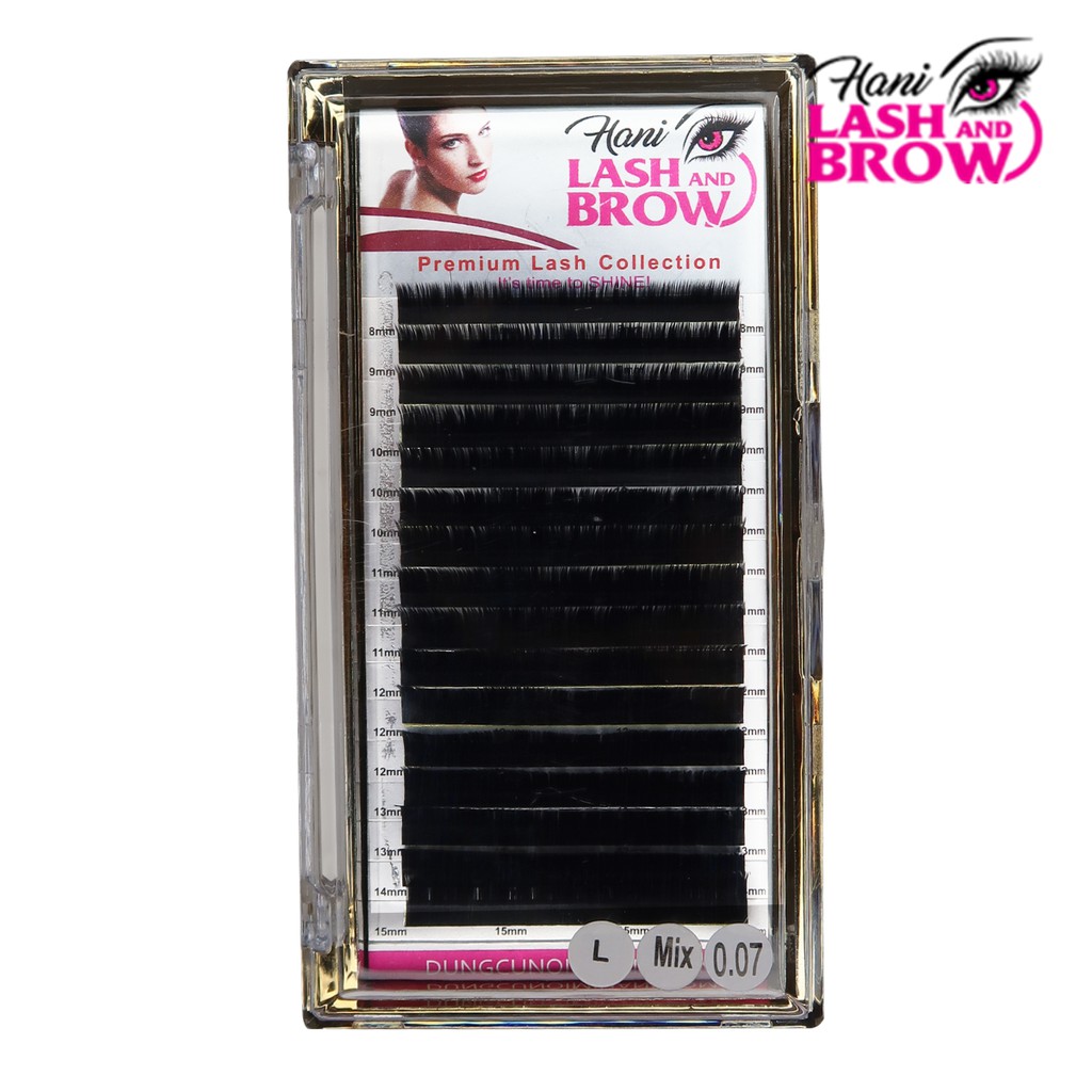 Mi khay - Lông mi IRIS [Cao Cấp] - Hani - Nối Volume 0.07 siêu đen Độ Cong L M