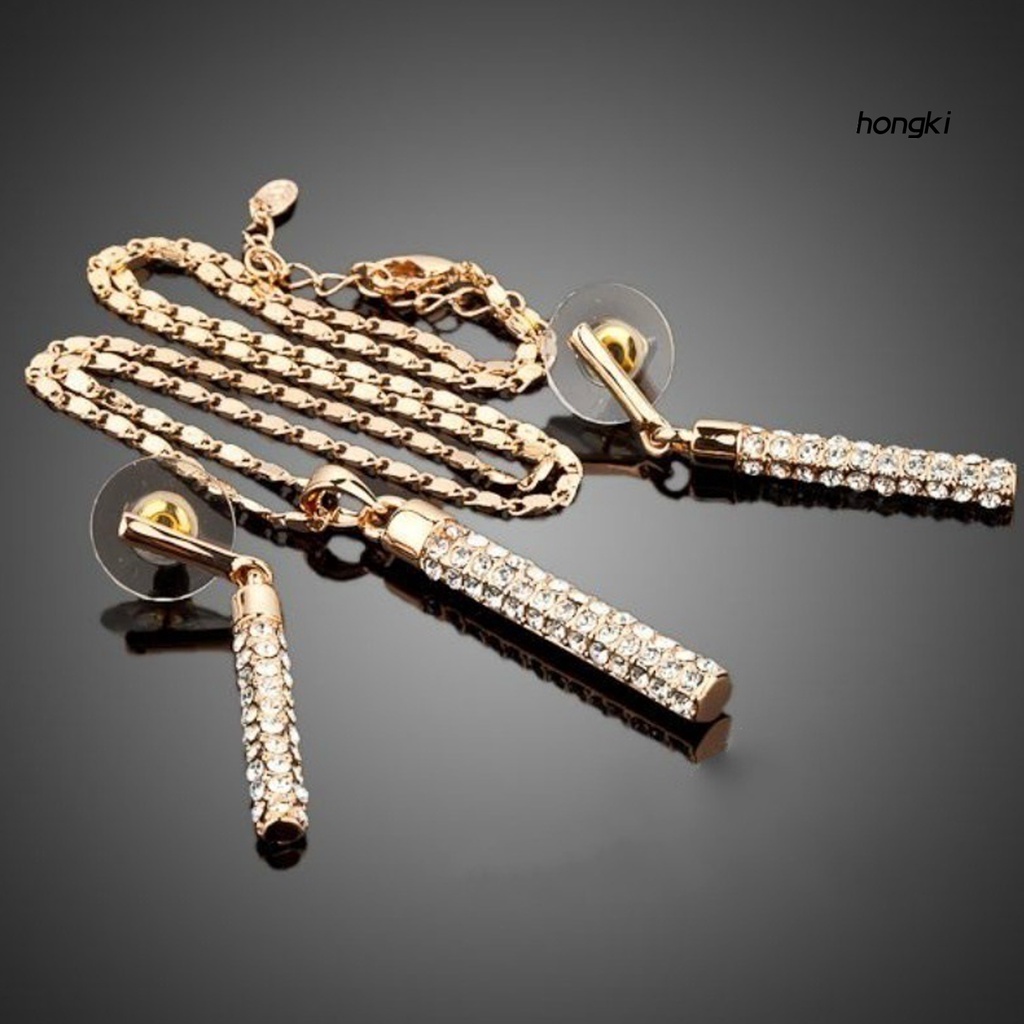 1 Set Vòng cổ Và Bông Tai Hình Trụ Đính Đá Lấp Lánh