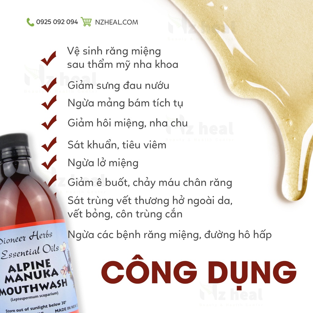 [Hỏa tốc] Nước súc miệng mật ong Manuka NelsonHoney Alpine Manuka Mouthwash 100ml/ 500ml