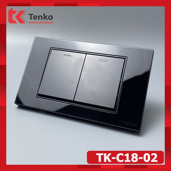 Ổ Cắm Đôi 3 Chấu Âm Tường Mặt Kính Cường Lực Màu Đen TENKO TK-C18