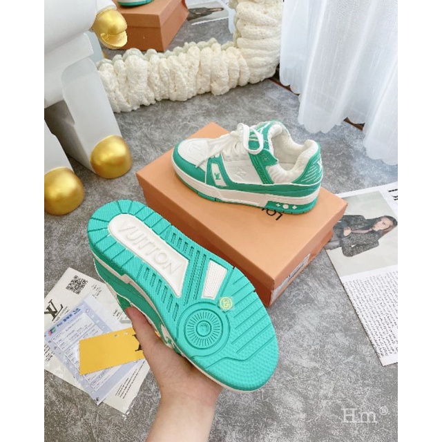 Hm(ẢNH THẬT) Giày Thể Thao Nữ Xanh Lá Kem Da Mềm Êm Fullbox Bill Túi Hãng Cao Cấp