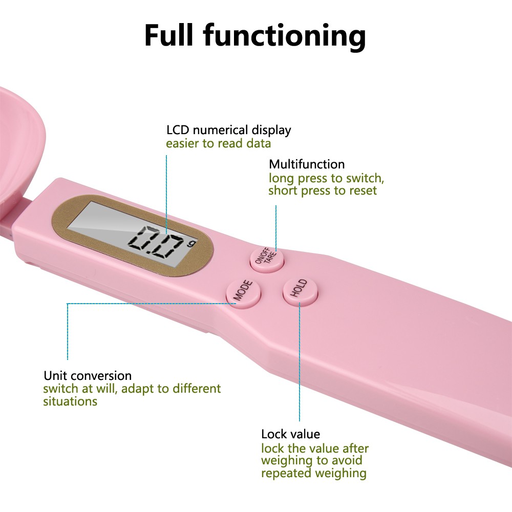 Muỗng đo trọng lượng điện tử tích hợp màn hình LCD chịu trọng lượng lên đến 500g/0.1g