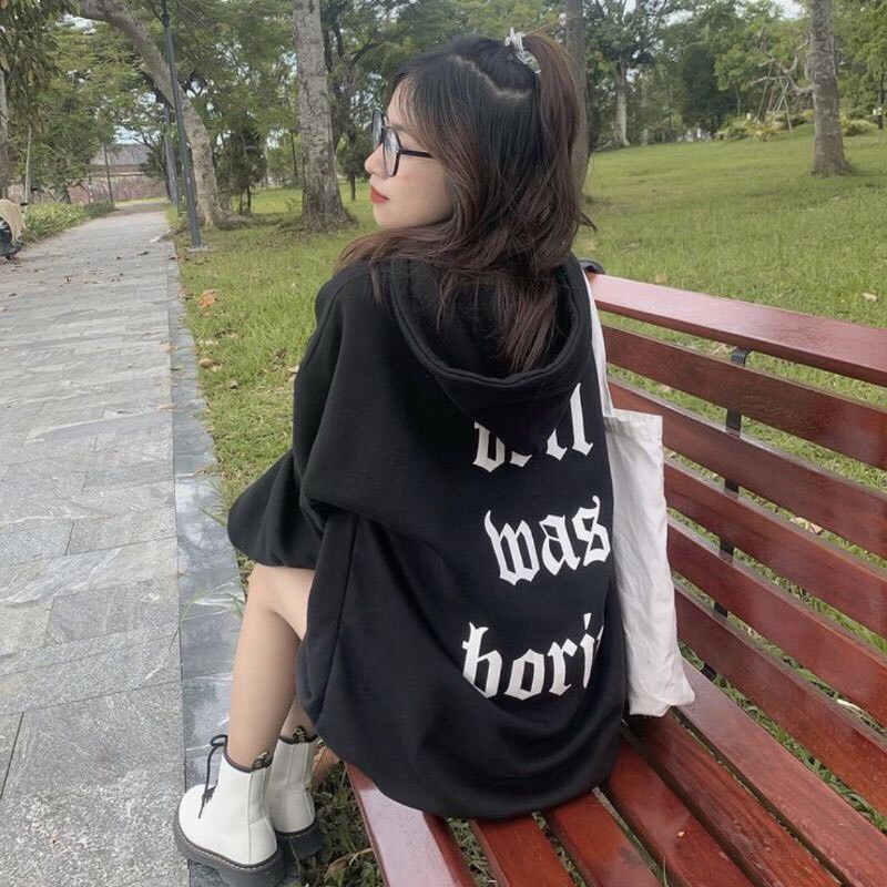 Áo Hoodie Nam Nư Dáng Rộng Chất Nỉ Tay Bồng Chữ Lưng Bell Mũ To Oversize Uzzlang
