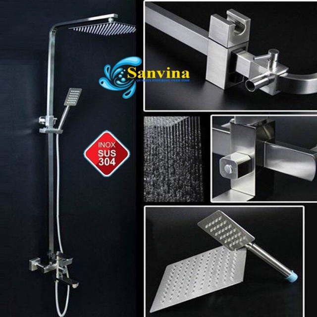 Bô sen cây tắm đứng vuông nóng lạnh inox 304 CAO CẤP Sanvina