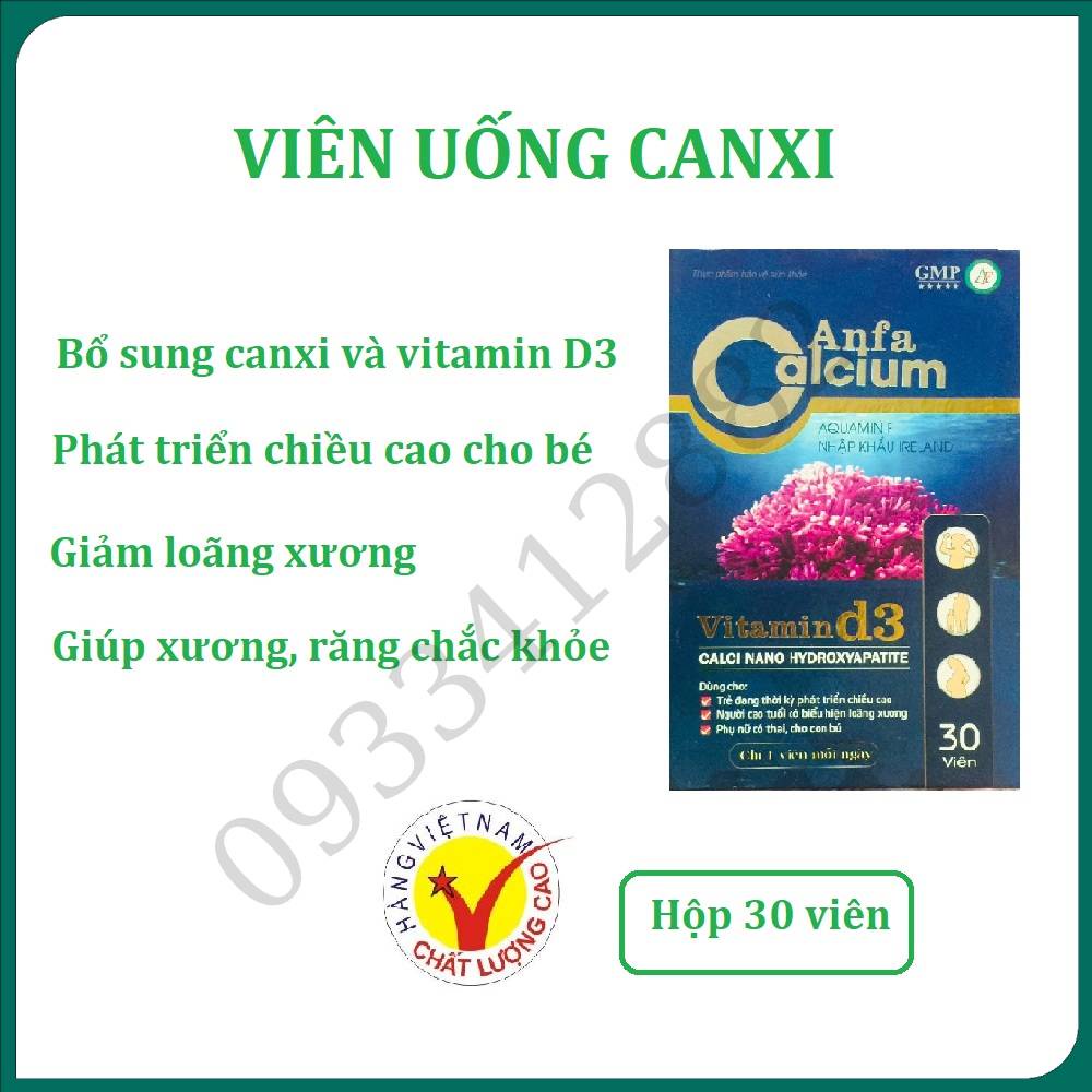 Canxi Anfa Calcium hộp 30 viên bổ sung canxi giúp phát triển chiều cao ở trẻ và giảm loãng xương ở người lớn