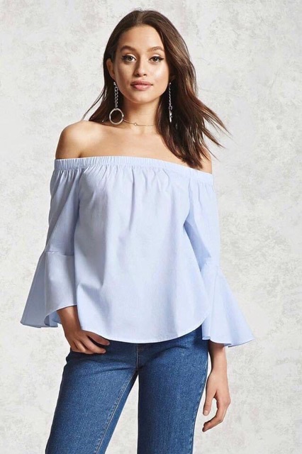 Áo kiểu bẹt vai tay loe F hai một xuất xịn