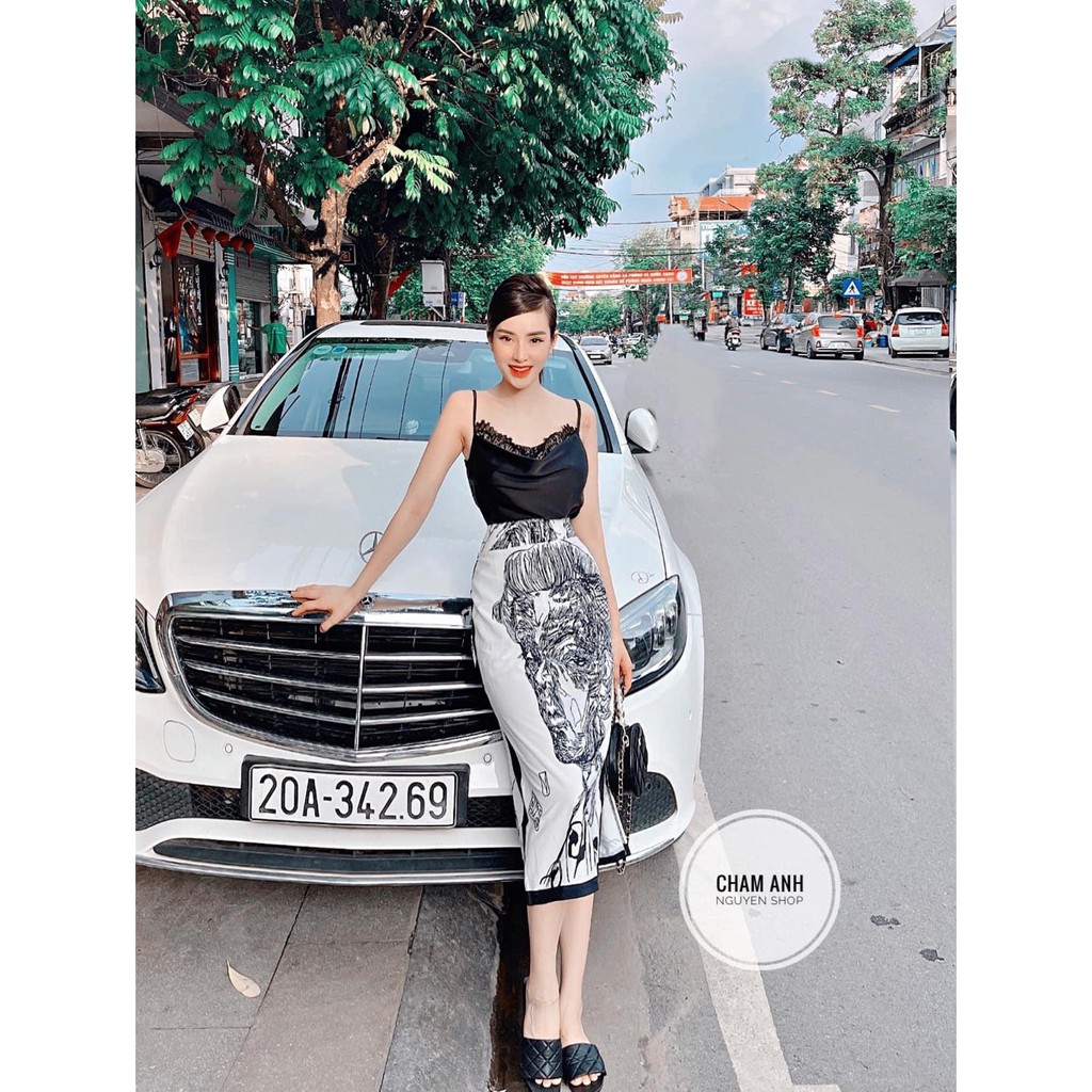 Set Lụa Hình 2 Dây Mix Chân Váy Xẻ | BigBuy360 - bigbuy360.vn