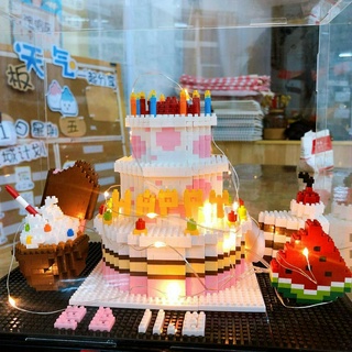 khối sáng tạo bánh sinh nhật xây dựng đồ chơi lắp ráp thu nhỏ đồ chơi khối xây dựng
