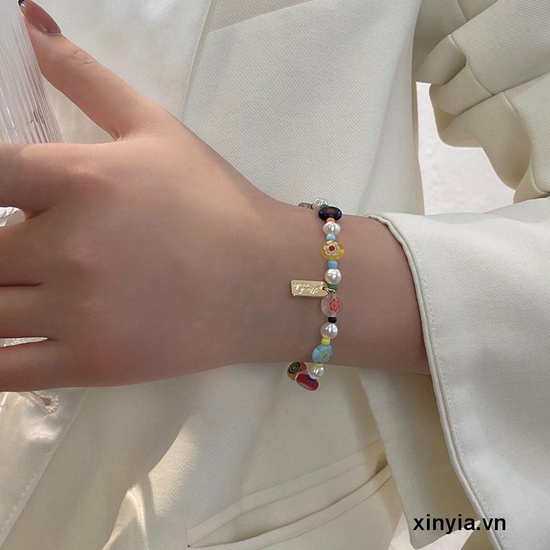 Vòng Tay Chuỗi Hạt Đá Thủy Tinh Phong Cách Retro Thời Trang