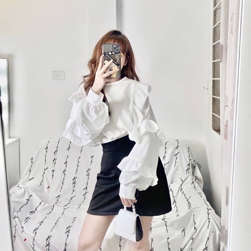 Áo Sơ Mi Viền Bèo Xếp Tầng 🦋 Áo Somi Trắng Bèo Chất Lụa Gân🦋