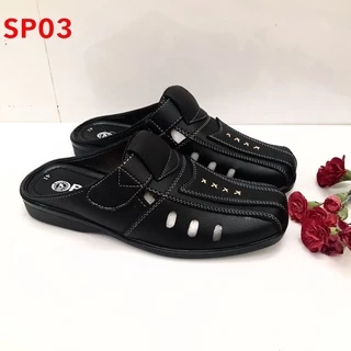 Dép bít mũi nam mẫu mới, da mềm, Size từ 38-43,mã SP03, màu đen, đế khâu sẵn rất chắc chắn