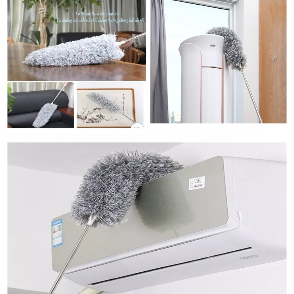 Chổi quét trần nhà lau bụi xoay 360 độ cán inox dài 2.8m cao cấp