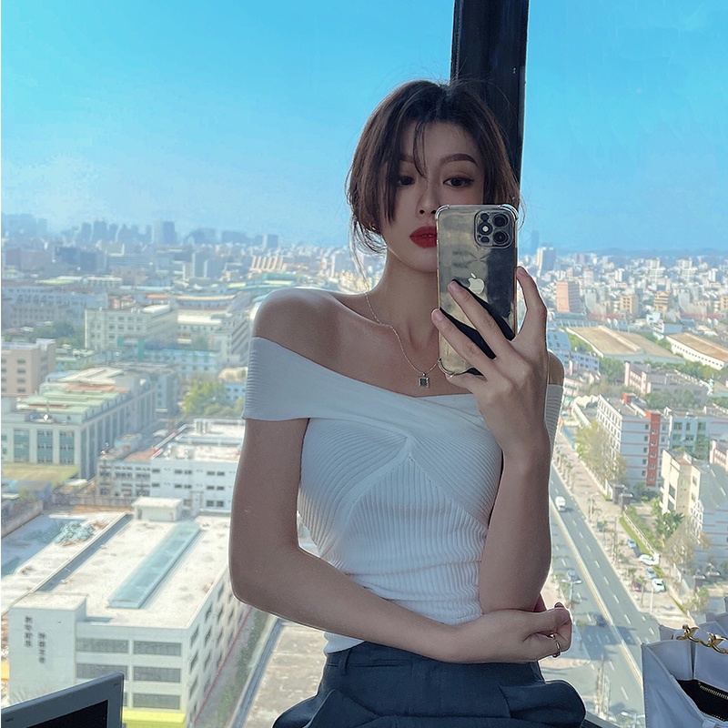 QKOOLE Áo dệt kim  ôm dáng phong cách Hàn Quốc dành cho nữ