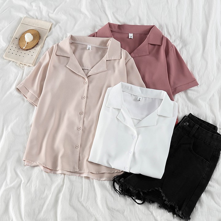 Áo Sơ Mi Voan Tay Ngắn Cổ Bẻ Thiết Kế Trẻ Trung Hợp Thời Trang | BigBuy360 - bigbuy360.vn
