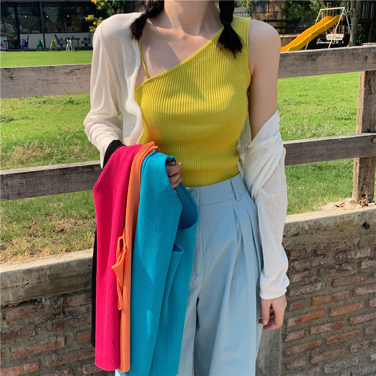 Áo hai dây không tay dệt kim thời trang mùa hè dành cho bạn nữ