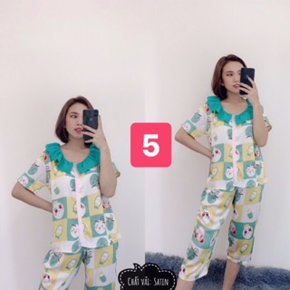 Đồ bộ vải lụa mẫu mới: tay lửng cổ ren <60kg