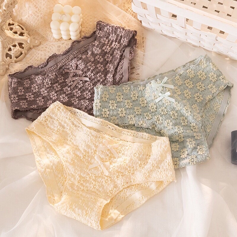 Quần Lót Cotton Thun Tăm Hoa Nổi Co Giãn 3D