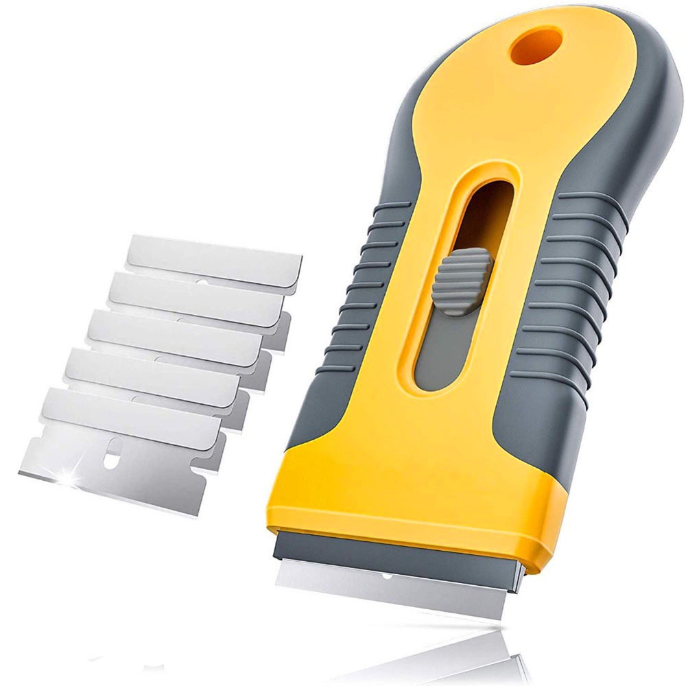 Dụng Cụ Cạo Miếng Dán Kính Xe Hơi Bằng Nhựa Kèm 5 Lưỡi Cạo Thay Thế Tiện Dụng