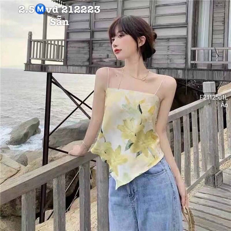 Áo lụa hoa cột nơ lưng 2 dây