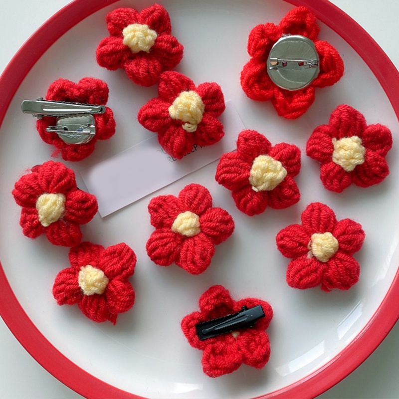 Kẹp Tóc Đính Hoa Giả Bằng Len Thủ Công Cho Bé Gái