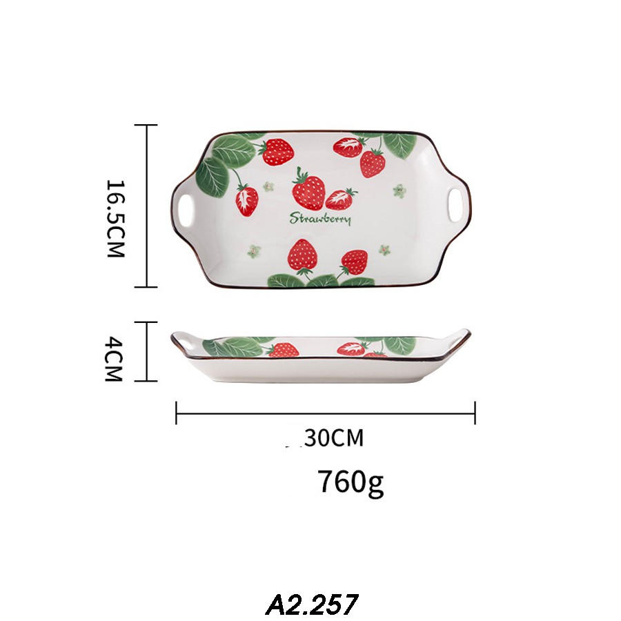 Đĩa chữ nhật, đĩa decor bàn ăn size 30cm họa tiết hoa quả cực xinh