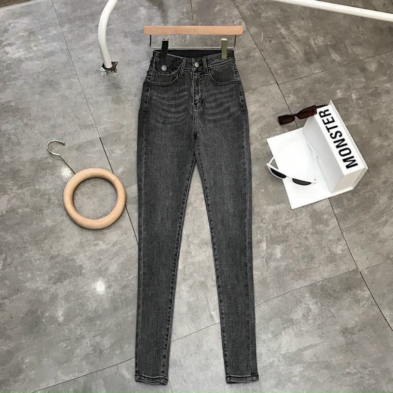 Quần jean nữ lưng cao màu xám siêu co giãn size đại hàng VNXK thời trang jean bigsize 2Kjean MS2117