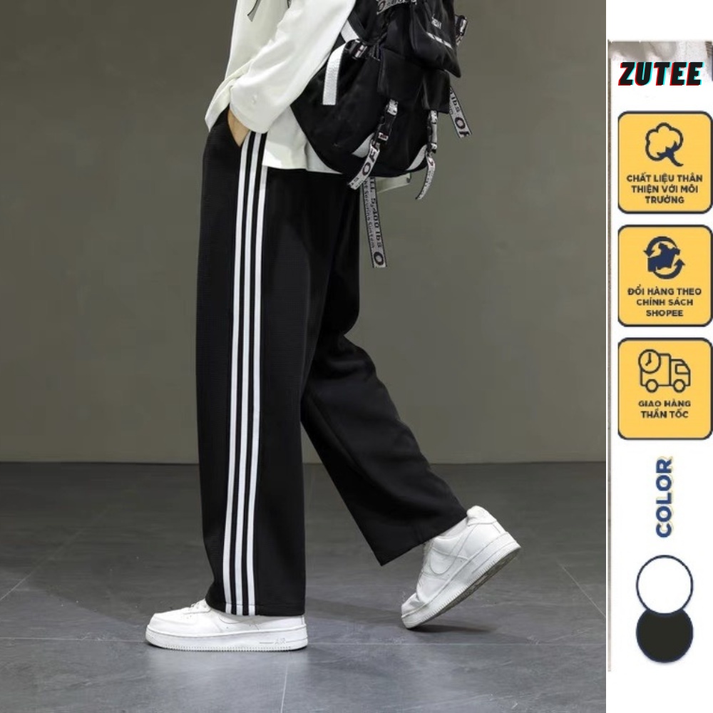 Quần 3 sọc ống rộng unisex ZUTEE quần thể thao nam nữ chất umi thời trang nam