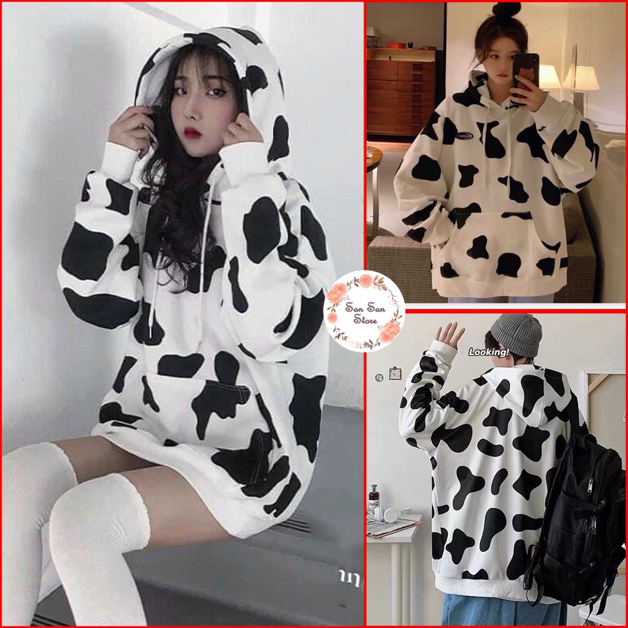 Áo hoodie bò sữa form rộng cho nam nữ, áo hoodie bò sữa cực hot