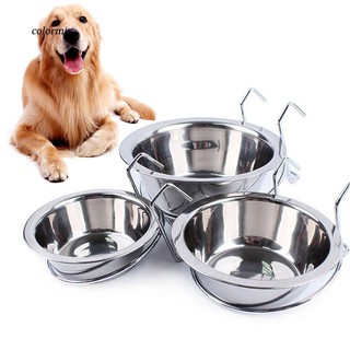 Bát inox đựng thức ăn nước uống cho thú cưng thiết kế có móc treo chống trượt tiện dụng