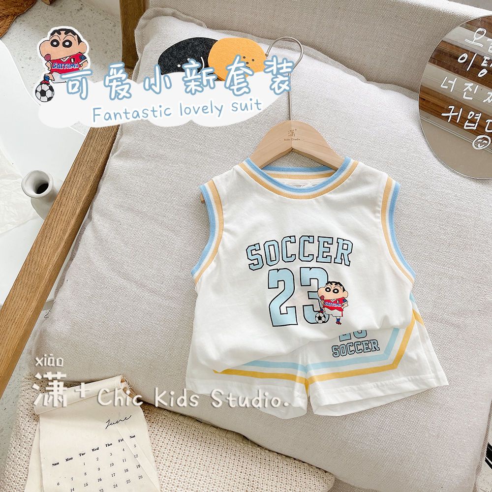 Set Áo Sát Nách + Quần Short In Họa Tiết Hoạt Hình Phong Cách Hàn Quốc Cho Bé Trai