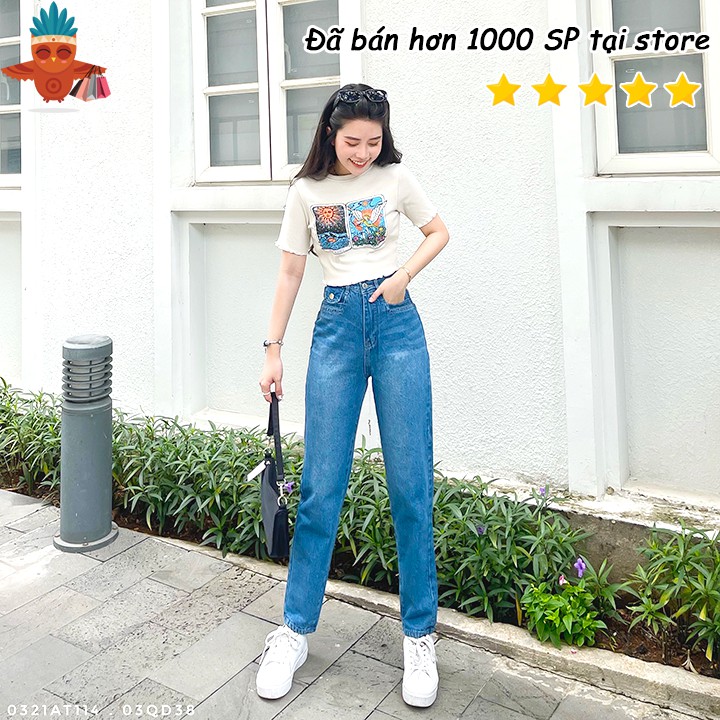 Quần baggy jean wax túi ngang nấp xanh đậm 390 THOCA HOUSE dễ phối đồ, thoải mái mặc đi làm, đi chơi