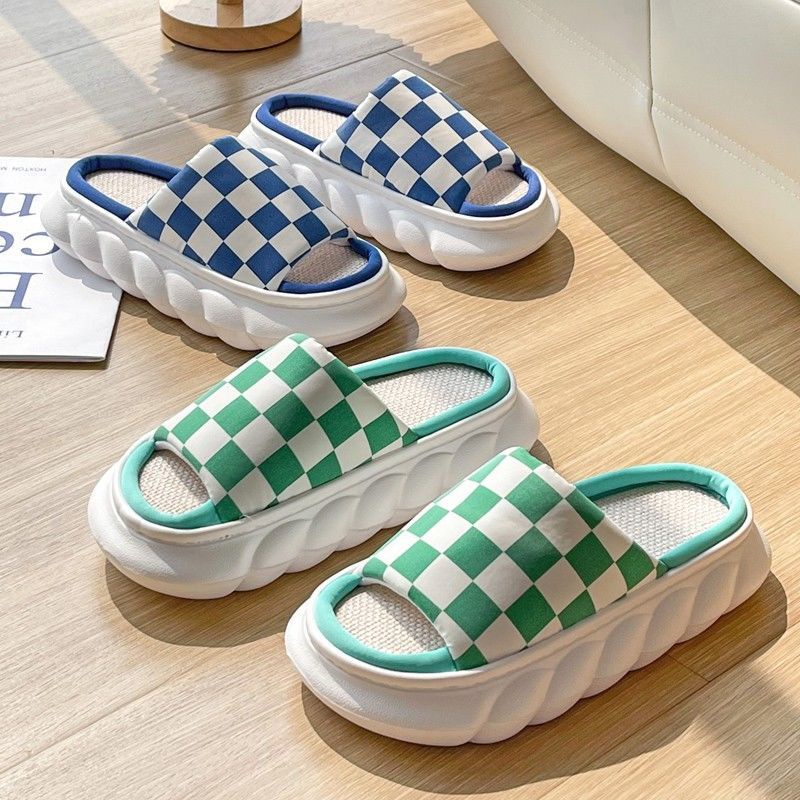 Oeteo Dép Đi Trong Nhà Đế Dày Họa Tiết Caro Thời Trang Cho Nam Nữ