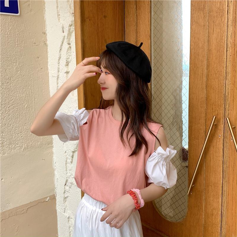 Áo Kiểu Chiffon Tay Ngắn Hở Vai Dáng Rộng Thời Trang Cho Nữ