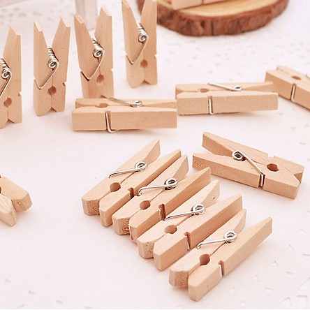 SET 20 KẸP GỖ NHIỀU MÀU TRANG TRÍ ( SIZE 0.7x3.5mm) - TẶNG KÈM 3m DÂY THỪNG TRANG TRÍ -